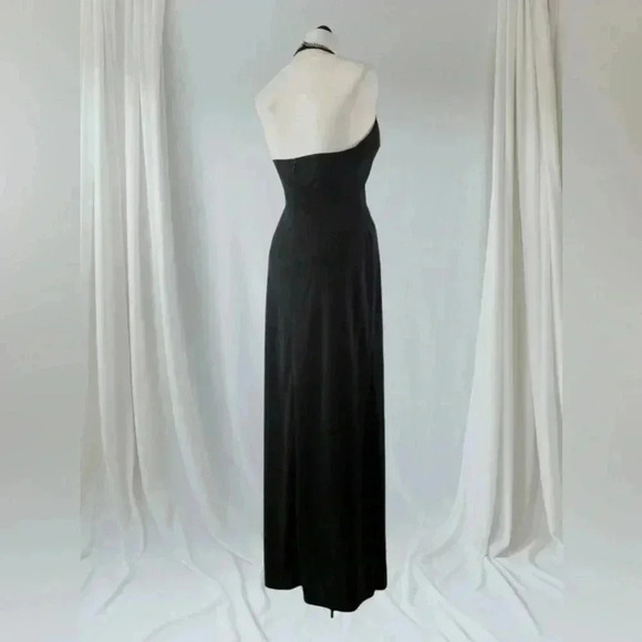 Vintage 90s JS Collections Long Black Formal Evening Gown Beaded Halter Neck 4 - Picture 2 of 16